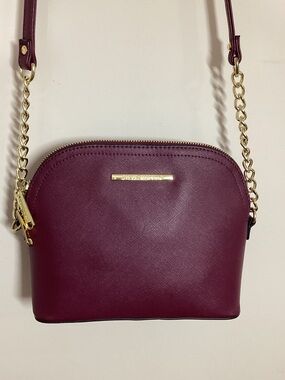 Steve Madden Faux Leather Crossbody Bag Deep Burgundy - Gold Chain
